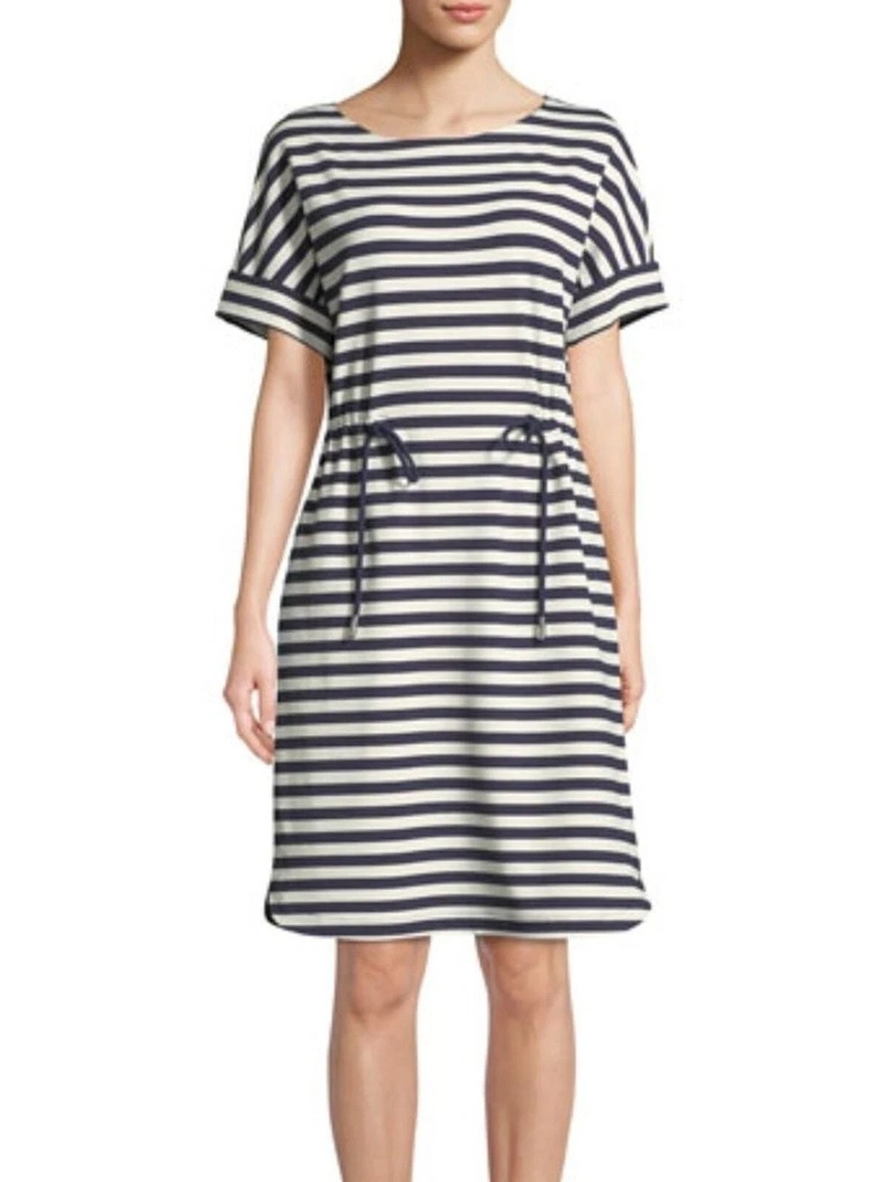 Lafayette 148 Brandon Bedford Striped Yellow and White Drawcord Dress Size M